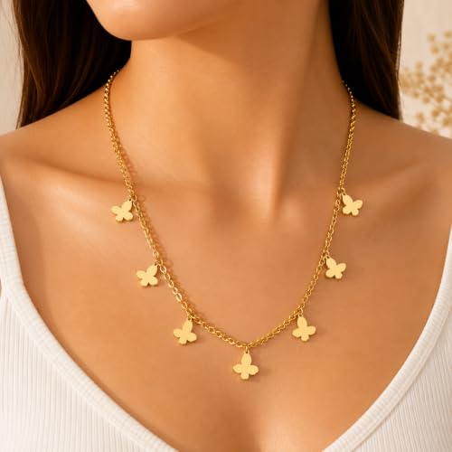 Rich London 18K Rose Gold Plated 2-in-1 Clover Heart Pendant Necklace for Women | Elegant Crystal Charm Jewellery - color: Butterfly Chain