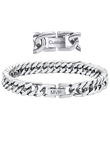ChainsHouse Stainless Steel Cuban Link Bracelet, 6mm/8mm/12mm/17mm Width, 7.5"/8.3"/9", Black/ 18K Gold Plated Chain Wrist Bracelets for Men Women, Send Gift Box - color: P: Steel-8mm width-custom