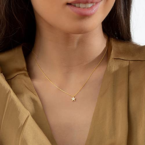 HANLI 14K Gold Plated Necklaces for Women - Dainty Butterfly, Star of David, Moon and Star, Sun, Lotus, Infinity, Hummingbird, Bee,Boots,Chill,Sunflower Pendant Designs - Elegant Jewelry for Women - color: Star CZ