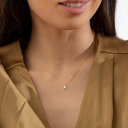 HANLI 14K Gold Plated Necklaces for Women - Dainty Butterfly, Star of David, Moon and Star, Sun, Lotus, Infinity, Hummingbird, Bee,Boots,Chill,Sunflower Pendant Designs - Elegant Jewelry for Women - color: Star CZ