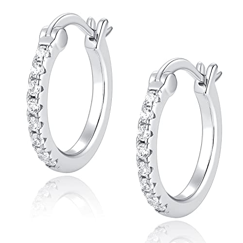 14K Gold Plated Hoop Earrings for Women with 925 Sterling Silver Post, Lightweight Small Hoop Earrings 15mm/20mm Huggie Hoop Earrings - color: CZ Hoop - 925 Sterling Silver, size: 20MM