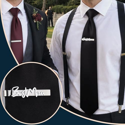 HAWSON Father of the Bride and Groom Tie Clip Best Man Skinny Stainless Steel Marriage Tie Bar Wedding Gift for Man - style: 2.5''-BESTMEN