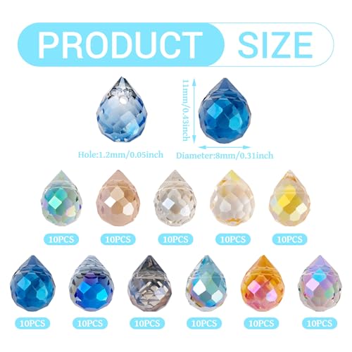 110Pcs Faceted Teardrop Crystal Beads Electroplate Top Drilled Glass Beads Colorful Crystal Teardrop Dangle Charms Chandeliers Pendants for DIY Earring Bracelet Necklace Jewelry Making - color: Mixed Color-A