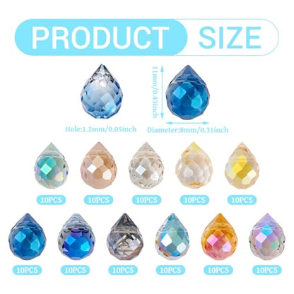 110Pcs Faceted Teardrop Crystal Beads Electroplate Top Drilled Glass Beads Colorful Crystal Teardrop Dangle Charms Chandeliers Pendants for DIY Earring Bracelet Necklace Jewelry Making - color: Mixed Color-A