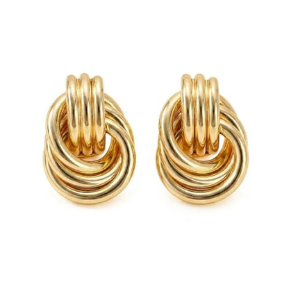 Jean Beau Chunky Gold Stud Earrings for Women Trendy Gold Plated Dangle Drop Prom Birthday Fashion Office Jewelry Gift - color: Gold