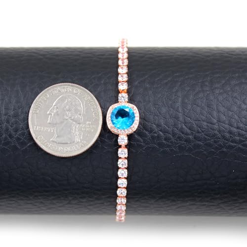 Sparkling CZ Tennis Bracelets for Women, Birthstone Slider Bolo Bracelets Trendy Birthday Valentine's Day Jewelry for Women Lady - color: Light Blue