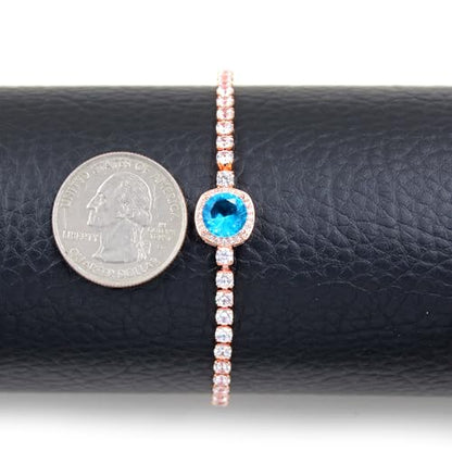 Sparkling CZ Tennis Bracelets for Women, Birthstone Slider Bolo Bracelets Trendy Birthday Valentine's Day Jewelry for Women Lady - color: Light Blue