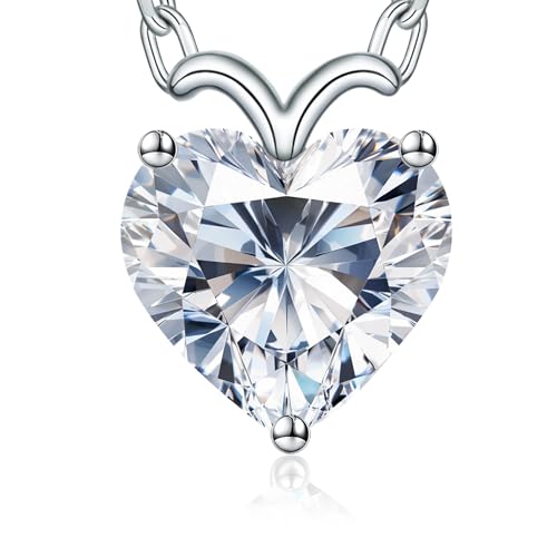 ForeverLove Heart Necklaces for Women, 4-2 Carats Heartshap Moissanite, Silver Pendant Jewelry, Anniversary Birthday Gifts for Wife, Girlfriend, Daughter, Mom - style: 4.0 Carats Heart Moissanite Sterling Sliver Necklace