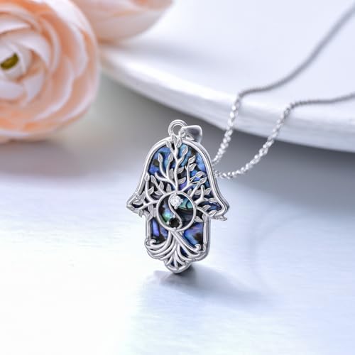 Hamsa Necklace 925 Sterling Silver Evil Eye/Lotus Flower/Star of David/Chai/Yin Yang Hamsa Hand Pendant Jewelry Hand of Fatima Gifts for Women - style: Yin Yang