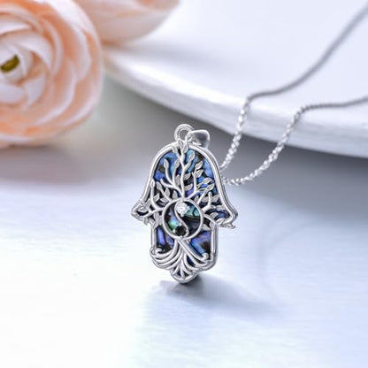 Hamsa Necklace 925 Sterling Silver Evil Eye/Lotus Flower/Star of David/Chai/Yin Yang Hamsa Hand Pendant Jewelry Hand of Fatima Gifts for Women - style: Yin Yang