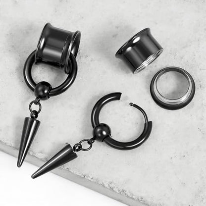 Aienid 2 Pcs Stainless Steel Dangle Gauges, 6mm-20mm Ear Tunnels Expander Plugs Stretcher Piercing Body Jewelry for Men Women - color: Cone, size: 6mm (2G)