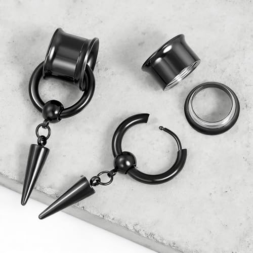 Aienid 2 Pcs Stainless Steel Dangle Gauges, 6mm-20mm Ear Tunnels Expander Plugs Stretcher Piercing Body Jewelry for Men Women - color: Cone, size: 8mm (0G)