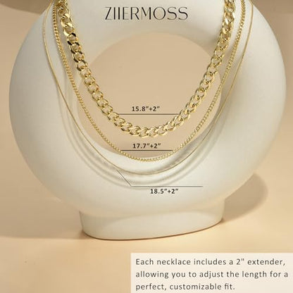 3PCS Gold Necklaces for Women,Chunky Statement Gold Plated Necklace Stack Layered Sterling Silver Herringbone Chains for Women Dainty Trendy Silver Chains Stacked Jewelry Gifts - color: gold statement necklace set