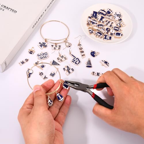 40PCS Game Day Charms for Bracelet Making Enamel Football Charms for Bracelet Necklace Earrings Jewelry Making DIY Football Mom Accessories Gifts - color: Blue White