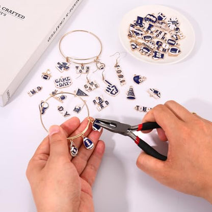 40PCS Game Day Charms for Bracelet Making Enamel Football Charms for Bracelet Necklace Earrings Jewelry Making DIY Football Mom Accessories Gifts - color: Blue White