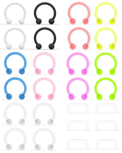 Lcolyoli Septum Retainer 16G Clear Bioflex Septum Rings Flexible Plastic Septum Nose Hoop Piercing Jewelry for Women Men 8mm 10mm - color: 26pcs-16g-5/16"