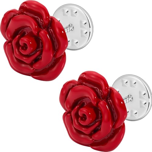 Rose Flower Brooch Pins for Women Men, Fashion Brooches and Pins for Women Lapel Pin for Men Suits Elegant Red Flower Brooches for Christmas Valentine Wedding Birthday Party Gift - style: 2 Pcs
