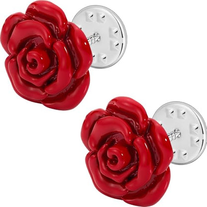 Rose Flower Brooch Pins for Women Men, Fashion Brooches and Pins for Women Lapel Pin for Men Suits Elegant Red Flower Brooches for Christmas Valentine Wedding Birthday Party Gift - style: 2 Pcs