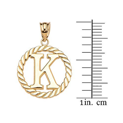 Polished 10k Yellow Gold Personalized Initial "A-Z" Roped Circle Charm Pendant - style: K