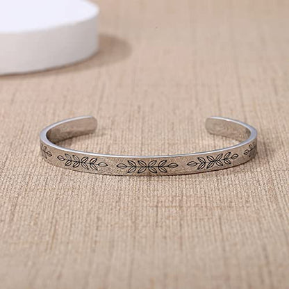 TONY & SANDY Inspirational Bracelets for Women Teen Girls Personalized Gifts for Daughter Granddaughter Mom Sister Friends Stainless Steel Engraved Cuff Birthday Easter Christmas - style: A - Be brave be strong be badass- Leaf