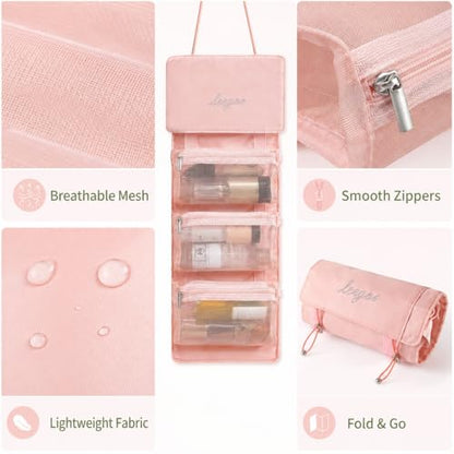 Hanging Detachable Makeup Organizer, Foldable Mesh Cosmetic Travel Bag | Hanging Design, Detachable Pouches, Foldable, Mesh Visibility, Multi Compartments, Travel Storage