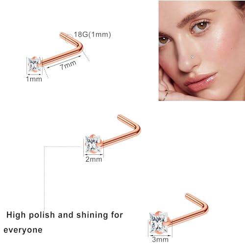 23-40 Pcs Gold Nose Rings & Studs - 18G & 20G Nose Piercing Jewelry - L Shape, Hoop & Screw Body Jewelry for Women & Men - color: RoseGold-F-18G