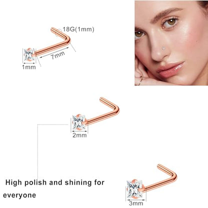 23-40 Pcs Gold Nose Rings & Studs - 18G & 20G Nose Piercing Jewelry - L Shape, Hoop & Screw Body Jewelry for Women & Men - color: RoseGold-F-18G