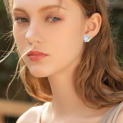 Butterfly Heart Birthstone Crystal Stud Earrings for Women S925 Sterling Silver Heart Birthstone Studs Birthday Gifts for Wife Mother Daughter Girlfriend Mom - color: 04-April