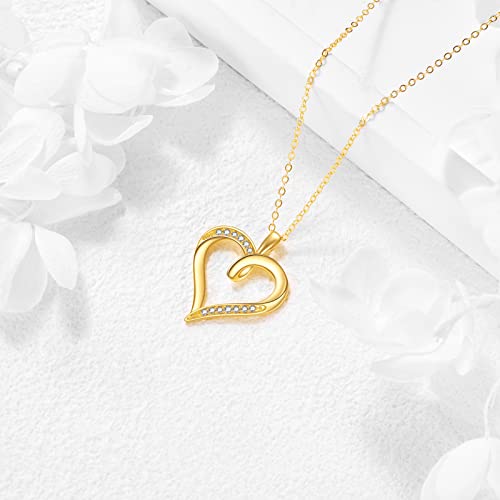 KECHO 14K Yellow Gold Heart Pendant Forever Love Necklace Fine Dainty Jewelry Birthday Gifts for Women Girlfriend