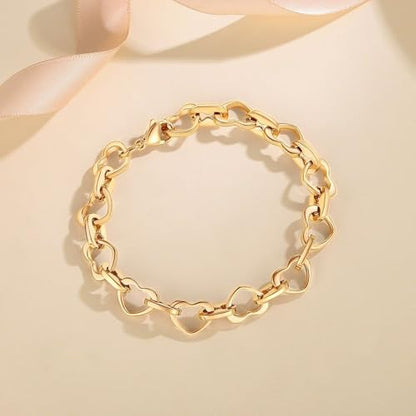 mnmoom Heart Bracelets for Women Stainless Steel with Rose gold, gold plating Heart links bracelets - color: Gold