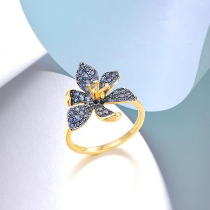 Santuzza Sterling Silver Gemstone Flower Ring for Women - color: [A]Lily-Sapphire