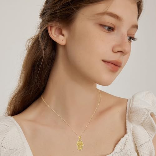 Hamsa Necklace 925 Sterling Silver Evil Eye/Lotus Flower/Star of David/Chai/Yin Yang Hamsa Hand Pendant Jewelry Hand of Fatima Gifts for Women - style: Chai-Gold