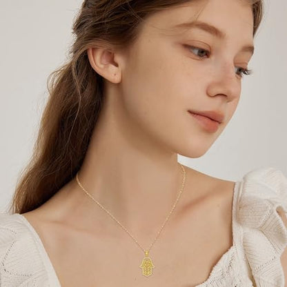 Hamsa Necklace 925 Sterling Silver Evil Eye/Lotus Flower/Star of David/Chai/Yin Yang Hamsa Hand Pendant Jewelry Hand of Fatima Gifts for Women - style: Chai-Gold