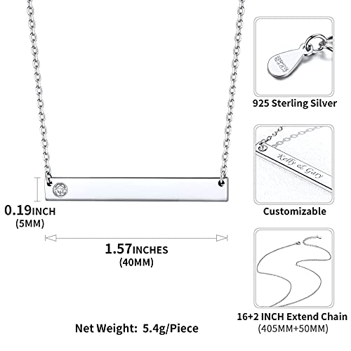 ChicSilver Customizable Vertical Bar Pendant Necklace 925 Sterling Silver Y Necklace Simple Fashion Jewelry Gifts for Women - style: F. 5mm Horizontal Bar-Silver Birthstone Engraving