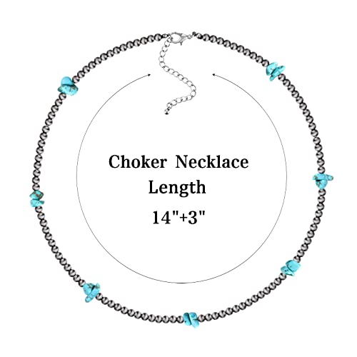 Navajo Pearl Necklace Western Jewelry for Women Cowgirl | Layered Western Necklaces Country Concert Choker Jewelry Gift - color: turquoise crushed stone