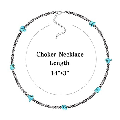 Navajo Pearl Necklace Western Jewelry for Women Cowgirl | Layered Western Necklaces Country Concert Choker Jewelry Gift - color: turquoise crushed stone