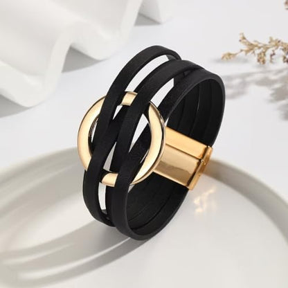 Colorful Leather Wrap Bracelets for Women Boho Handmade Multilayer Leopard Print Cuff Bangle Circle Charm Bracelets Bohemian Party Holiday Jewelry - color: Color 3
