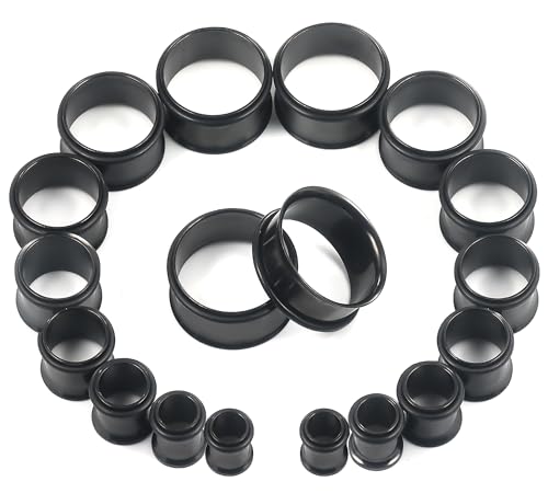 12G-25mm Single Flare Gauges Tunnels Plugs Stretching Set Kit 316L Surgical Steel Gauges Tunnle Plug for Ears 12G 10G 8G 6G 4G 2G 0G 00G 12mm 14mm 16mm 18mm 20mm 22mm 25mm - color: Black Tone, size: 12G(2.0mm)-14mm