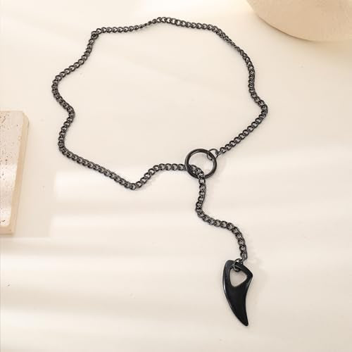 MIFYNN Heart O ring Slip Chain Necklaces for Women Stainless Steel Cuban Chain Bar Necklace Punk Rock Collar Necklace Handmade Adjustable Lariat Y Necklaces for Men - color: Black tooth