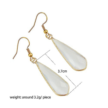 Boho Multiple Style Natural Stone Earrings for Women Unique Healing Gemstone Energy Hypoallergenic Lightweight Dangle Drop Earrings Multiple Styles Earrings Jewelry for Birthday Party Gift - style: White Opal
