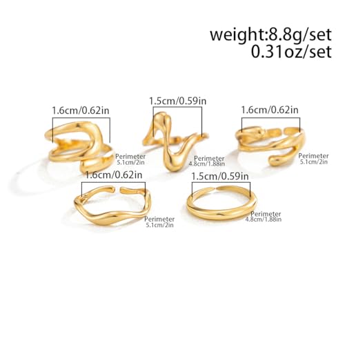 5Pcs Toe Rings for Women Non Tarnish 14K Gold Plated Toe Rings Dainty Adjustable Band Wave Toe Ring Stackable Open Toe Ring Set Summer Beach Waterproof Foot Jewelry Accessaries