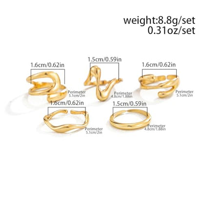 5Pcs Toe Rings for Women Non Tarnish 14K Gold Plated Toe Rings Dainty Adjustable Band Wave Toe Ring Stackable Open Toe Ring Set Summer Beach Waterproof Foot Jewelry Accessaries