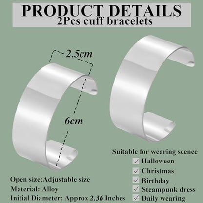 BOMAIL 2PCS Cuff Bangle Bracelets for Women | 14k Gold Sliver Plated,Adjustable,Wide Bangles,Wrist Wrap Cuff,Gold Bracelets Jewelry Gift - color: Sliver-1