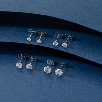 BMMYE 4 Pairs Silver Stud Earrings for Women Stainless Steel Ball Earrings | Small 14 Gold Plated Earrings Studs Set with Cubic Zirconia Waterproof Hypoallergenic Silver Ball Earring for Women - color: 4pair silver cz