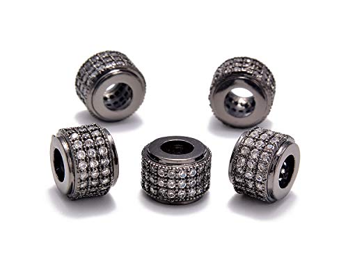 AD Beads Zircon Pave Rhinestones Big Hole Rondelle Spacer Beads 6x7mm 5Pcs Clear on Gunmetal - color: 5 Pcs Clear on Gunmetal 3 Row Rondelle (6x7mm)