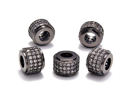 AD Beads Zircon Pave Rhinestones Big Hole Rondelle Spacer Beads 6x7mm 5Pcs Clear on Gunmetal - color: 5 Pcs Clear on Gunmetal 3 Row Rondelle (6x7mm)