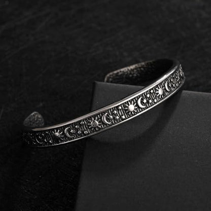YWMAN Sun Moon Star Engraved Bangle Bracelet - Stainless Steel Celestial Cuff Bracelet - Gifts for Mom Daughter Sister Friends