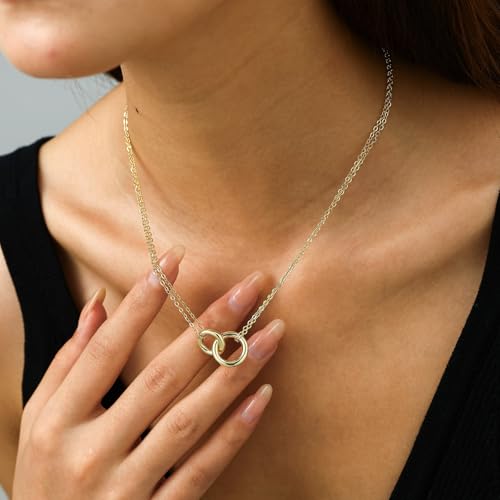 Gold Necklace for Women, Dainty 14K Gold Plated Pendant Necklaces for Women Trendy Simple Choker Chain Cubic Zirconia Circle/Interlocking/Sun/Pearl Necklace Fashion Jewelry Charm Gifts - color: Smooth Double Circle