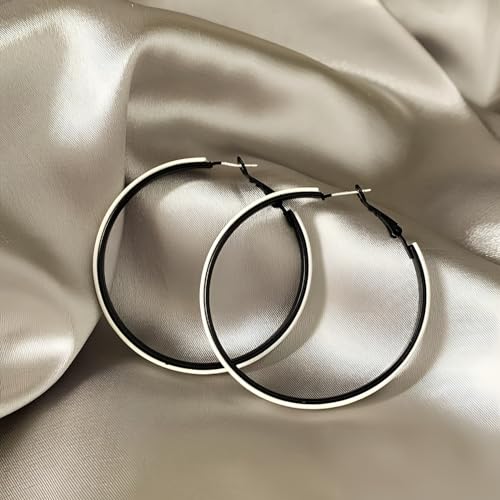 Hoop Earrings for Women Leather Hoop Earrings-Medium/Large Hoops-Lightweight hoop - color: White