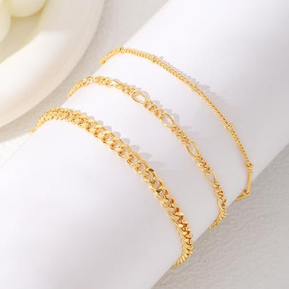 14K Gold Ankle Bracelet for Women, Gold Plated Layered Minimalist Chain Anklet, Dainty Beach Jewelry, Adjustable, Gift for Her